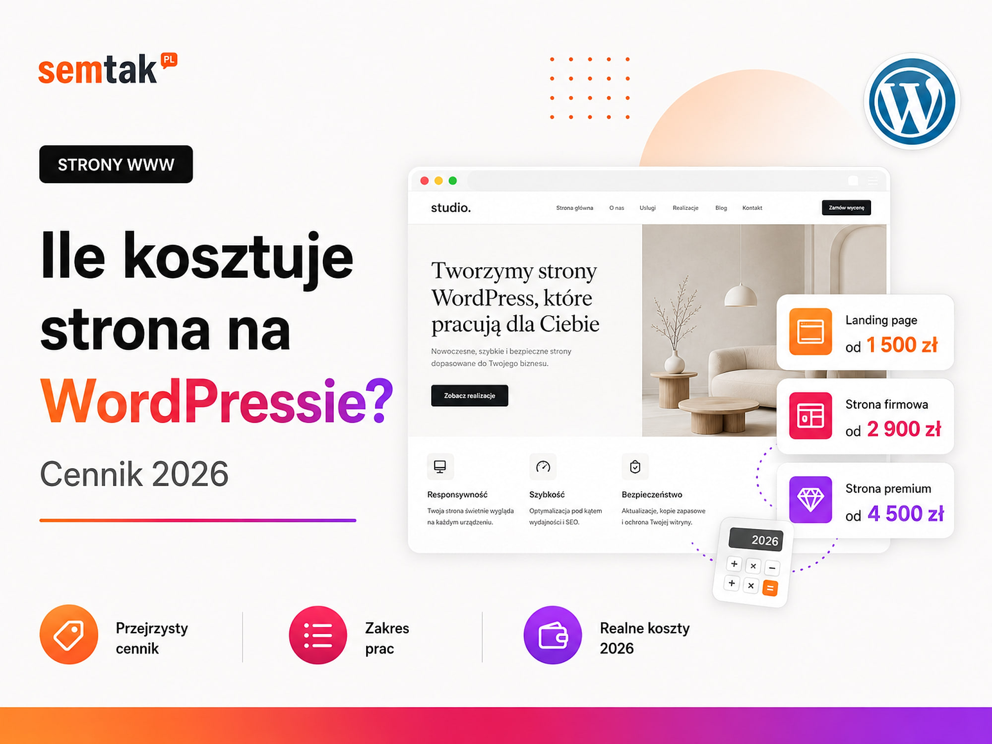 Ile kosztuje strona na WordPressie? Cennik 2026