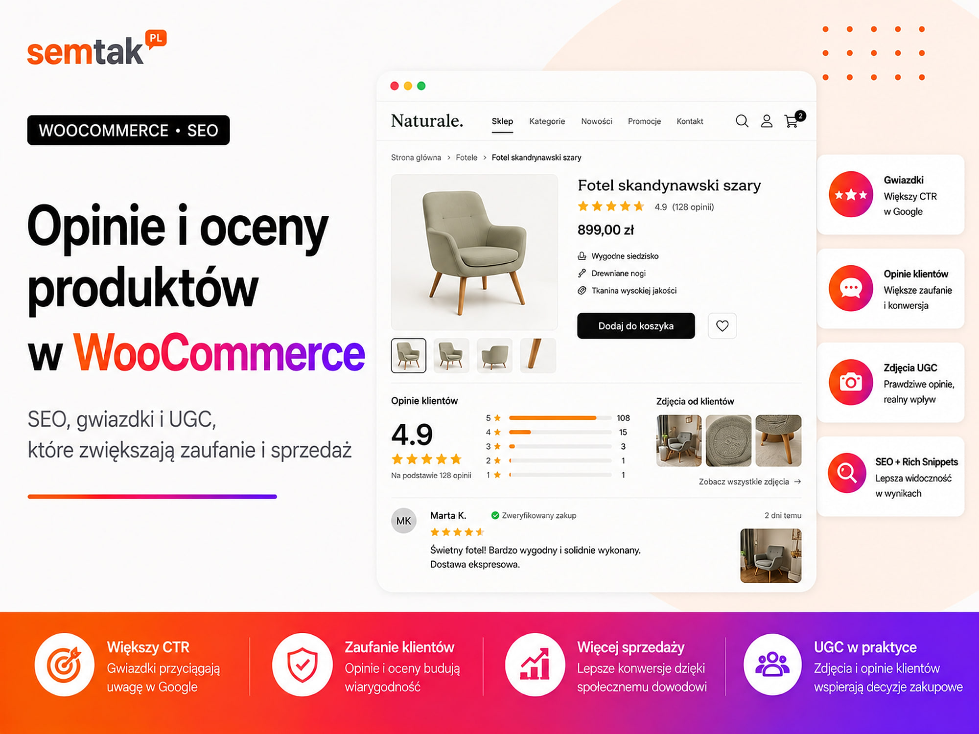 Opinie i oceny produktów w WooCommerce — SEO, gwiazdki i UGC