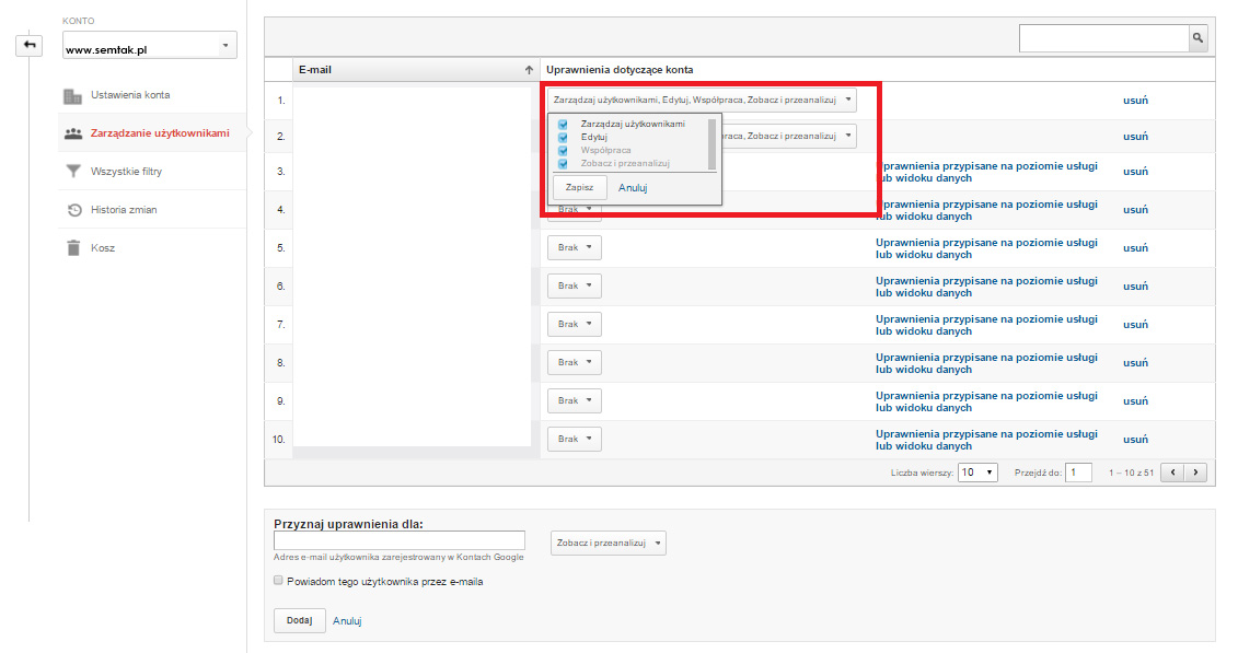 uprawnienia analytics 3