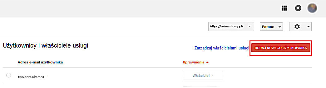 dodawanie użytkownika do search console 3