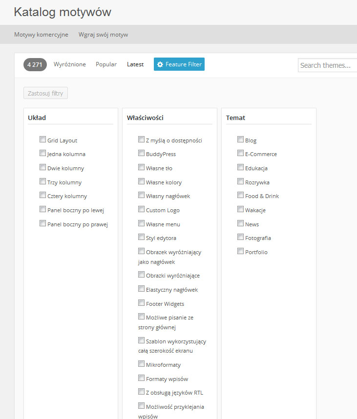 darmowe szablony wordpress filtrowanie